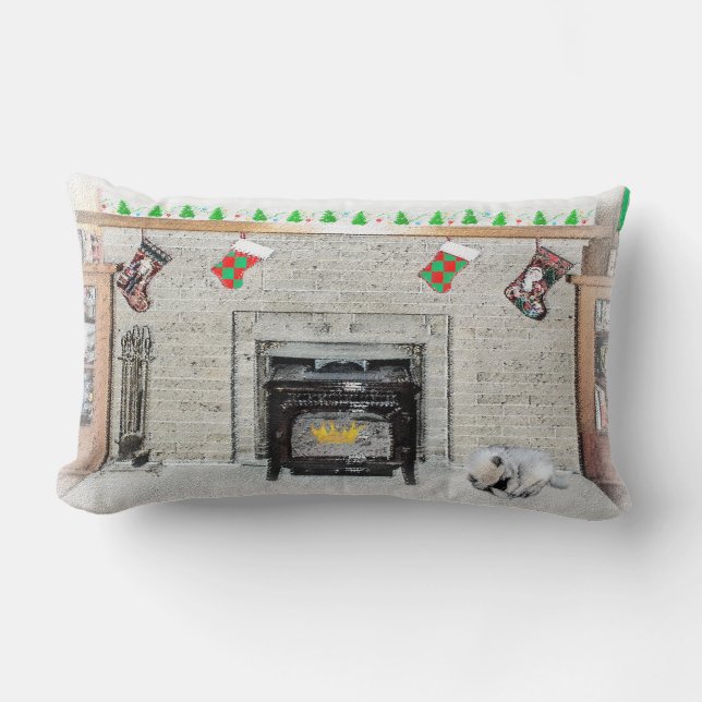 Cojín Lumbar Navidades de Keeshond picotean perro con pintura d (Anverso)