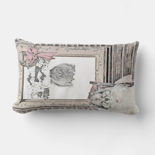 Cojín Lumbar Navidades de Keeshond Ventana de Invierno Pintura  (Anverso)