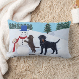 Cojín Lumbar Navidades de Labrador con Snowman