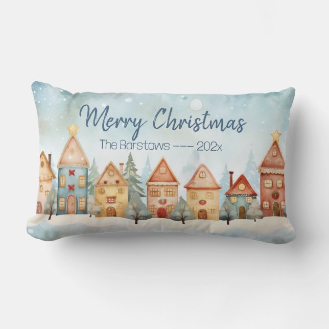 Cojín Lumbar Navidades de las casas de fila de Gingerbread (Anverso)