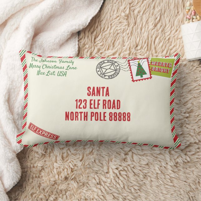 Cojín Lumbar Navidades de letras Santa a rayas personales (Manta)