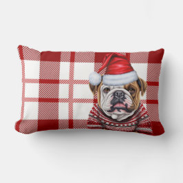Cojín Lumbar Navidades de Perro Lover Bulldog Red Holiday Plaid