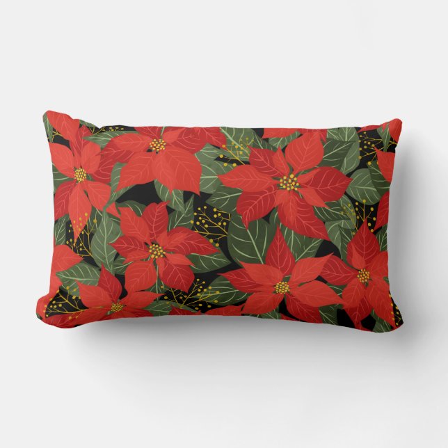 Cojín Lumbar Navidades de Poinsettia Floral Lumbar Pillow (Anverso)