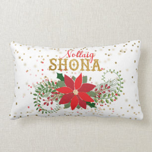 Cojín Lumbar Navidades de Poinsettia, Purpurina de Oro de Nolla