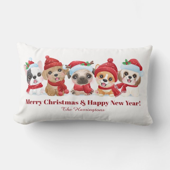 Cojín Lumbar Navidades de texto personalizados Los cachorros ti (Anverso)
