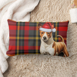 Cojín Lumbar Navidades del Perro Lover Basenji Red Plaid