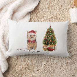 Cojín Lumbar Navidades divertidos de Norfolk Terrier con árbol