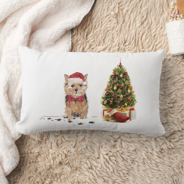 Cojín Lumbar Navidades divertidos de Norfolk Terrier con árbol (Manta)