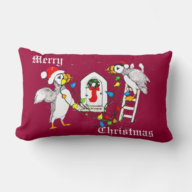 Cojín Lumbar Navidades divertidos y graciosos Hornbill Puffin (Anverso)