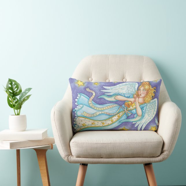 Cojín Lumbar Navidades, el músico Ángel tocando su cuerno (Silla)