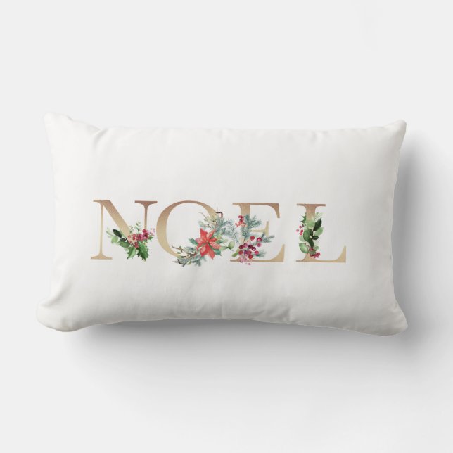 Cojín Lumbar Navidades elegantes de oro y noel blanco (Anverso)