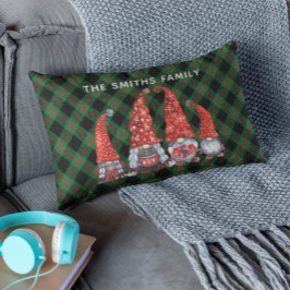 Cojín Lumbar Navidades Familia Nórdica Gnomes Green Plaid