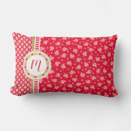 Cojín Lumbar Navidades Florales Rojas Monograma Pillow Lumbar