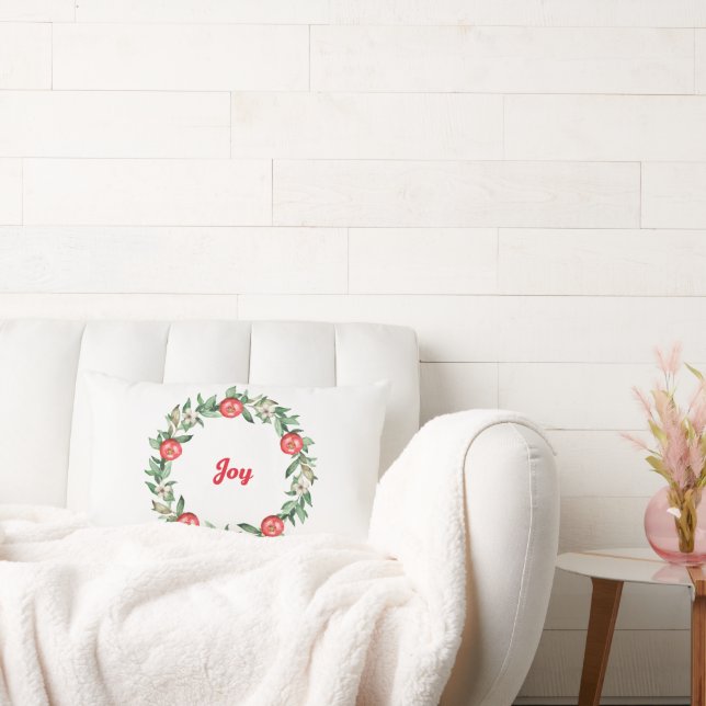 Cojín Lumbar Navidades florales rosas Wreath Lumbar Pillow | Pa (Sofá)