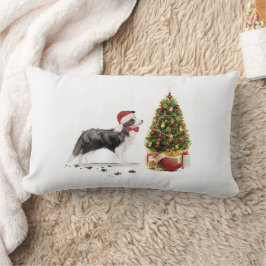 Cojín Lumbar Navidades graciosos de Border Collie con árbol