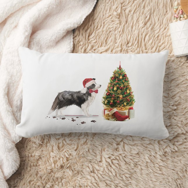 Cojín Lumbar Navidades graciosos de Border Collie con árbol (Manta)