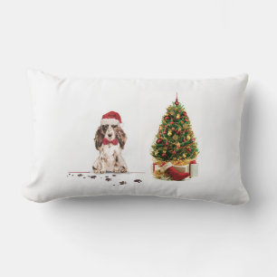 Cojín Lumbar Navidades graciosos de Cocker Brown con un árbol