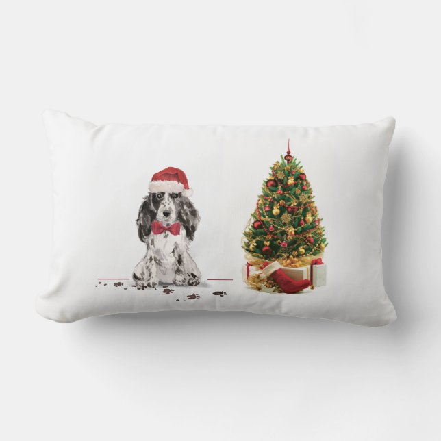 Cojín Lumbar Navidades graciosos de Cocker Spaniel con árbol (Anverso)