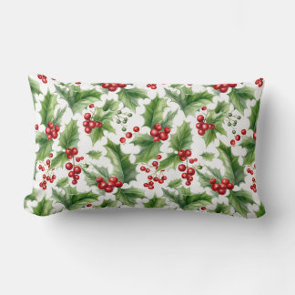 Cojín Lumbar Navidades Holly Leaves Y Berries Rojos Seamless