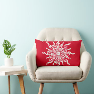 Cojín Lumbar Navidades Monograma Ornamental Rojo G-Clef Snowfla
