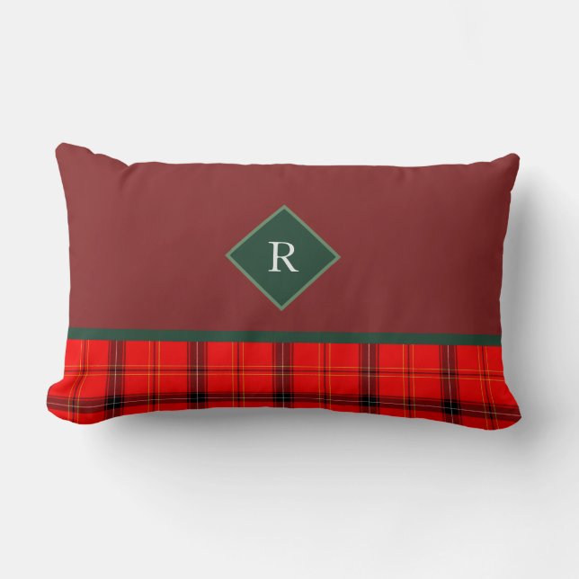 Cojín Lumbar Navidades Red y Green Plaid Tartán Monogrammed (Anverso)