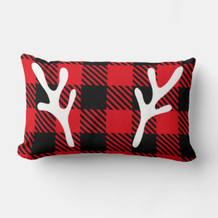 Cojín Lumbar Navidades rojos de reno de búfalo rústico de moda