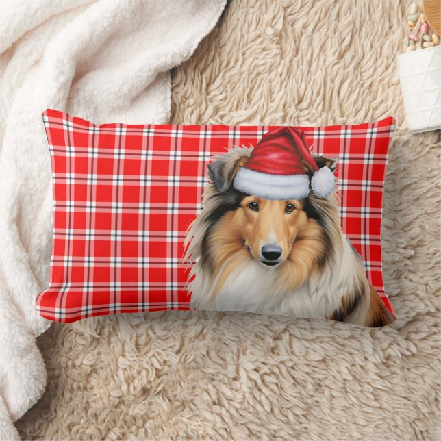 Cojín Lumbar Navidades Rough Collie Dog Red Holiday Plaid (Manta)