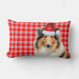 Cojín Lumbar Navidades Rough Collie Dog Red Holiday Plaid