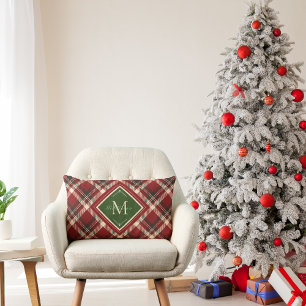 Cojín Lumbar Navidades rusos Monograma Red Green Plaid