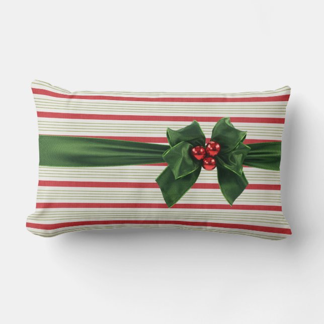 Cojín Lumbar Navidades se inclinan con fondo estriado (Anverso)
