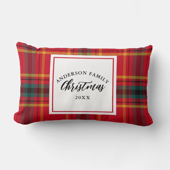 Cojín Lumbar Navidades Tartan Plaid Family Name Year (Anverso)