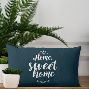 Cojín Lumbar Navy Blue Home Sweet Home Script Lumbar Pillow