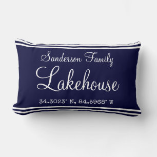 Cojín Lumbar Navy Blue Lakehouse Nombre de la familia Map Corin