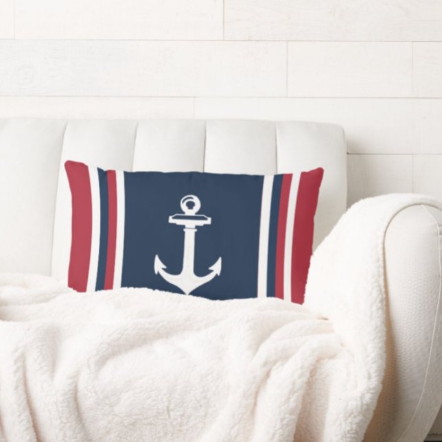 Cojín Lumbar Navy Blue Red Nautical Throw Pillow Anchor (Subido por el creador)