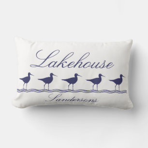 Cojín Lumbar Navy Blue Sandpiper Bird Lakehouse
