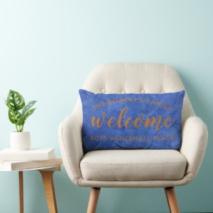 Cojín Lumbar Navy Moderno y Nombre Personalizado en Cobre