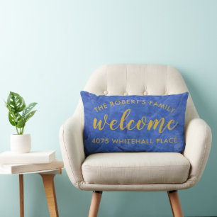 Cojín Lumbar Navy Moderno y Nombre Personalizado en Dorado