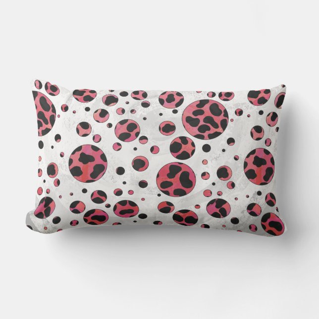 Cojín Lumbar Negro dálmata y rojo con puntos de polka (Anverso)