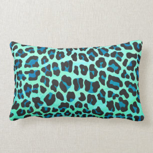 Cojín Lumbar Negro del leopardo e impresión verde azulada