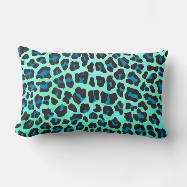 Cojín Lumbar Negro del leopardo e impresión verde azulada (Anverso)