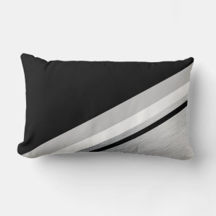 Cojín Lumbar Negro diagonal, blanco, gris, rayas modernas