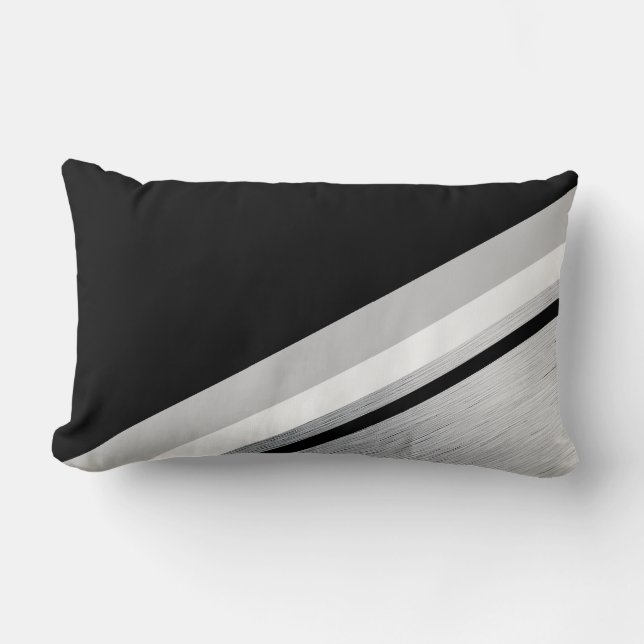 Cojín Lumbar Negro diagonal, blanco, gris, rayas modernas (Anverso)