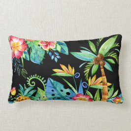 Cojín Lumbar Negro floral tropical