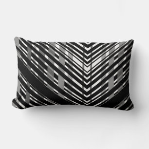 Cojín Lumbar Negro Gris Chevron Código de Barras Estriado