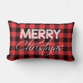 Cojín Lumbar Negro rojo de búfalo revestido | Feliz Navidad