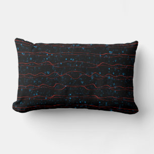 Cojín Lumbar Negro y azul con líneas rojas onduladas