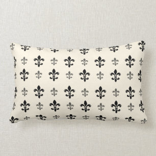Cojín Lumbar Negro y flor de lis elegante de la crema