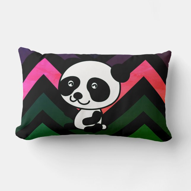 Cojín Lumbar Negro y verde Chevron Panda oso Lumbar Pillow (Anverso)