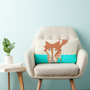 Cojín Lumbar Neon Aqua Monograma Fox Pillow estilizada