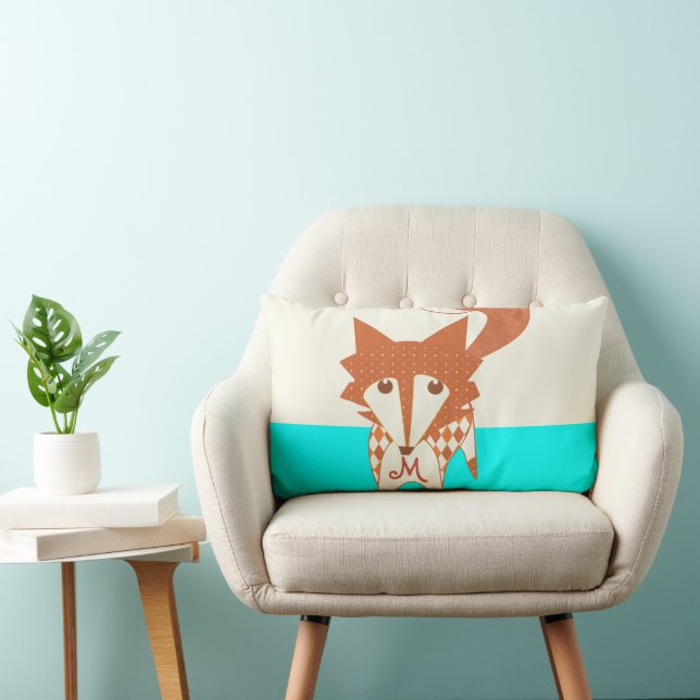 Cojín Lumbar Neon Aqua Monograma Fox Pillow estilizada (Silla)